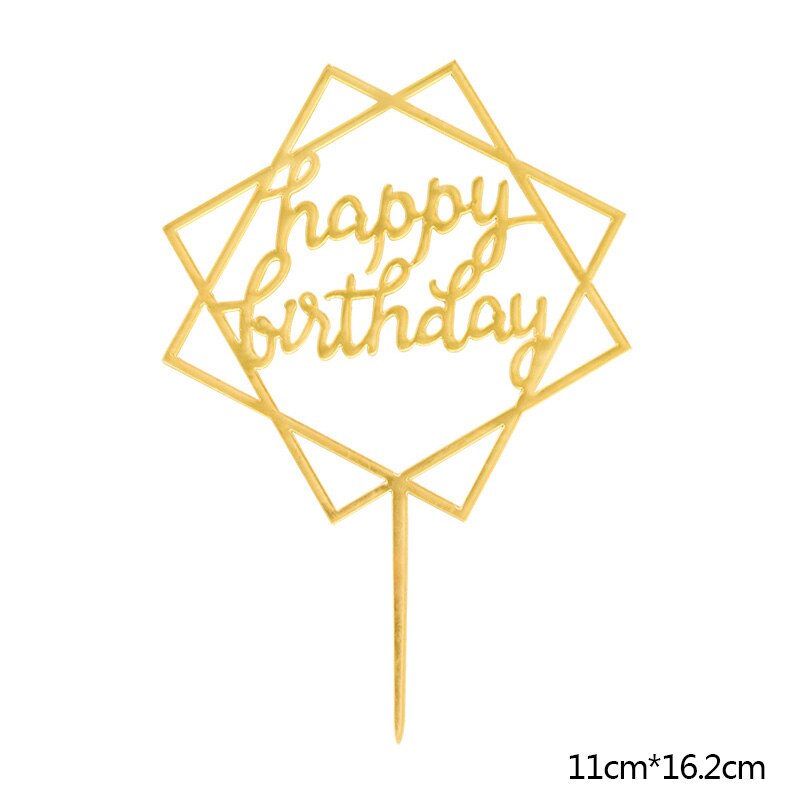 Blume Acryl Kuchen Topper Glücklich Geburtstag Gold Brief Cupcake Topper Für Baby Dusche Kinder 1st Geburtstag Party Kuchen Dessert Decor: B05-1Pc