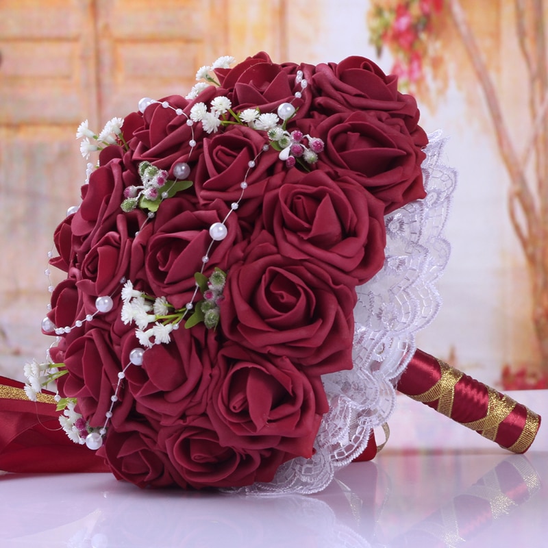 Konstgjord kvinna bröllopsbuketter för brudar rosblommor de mariage brudbukett bröllopshållare bukett pioner tillbehör