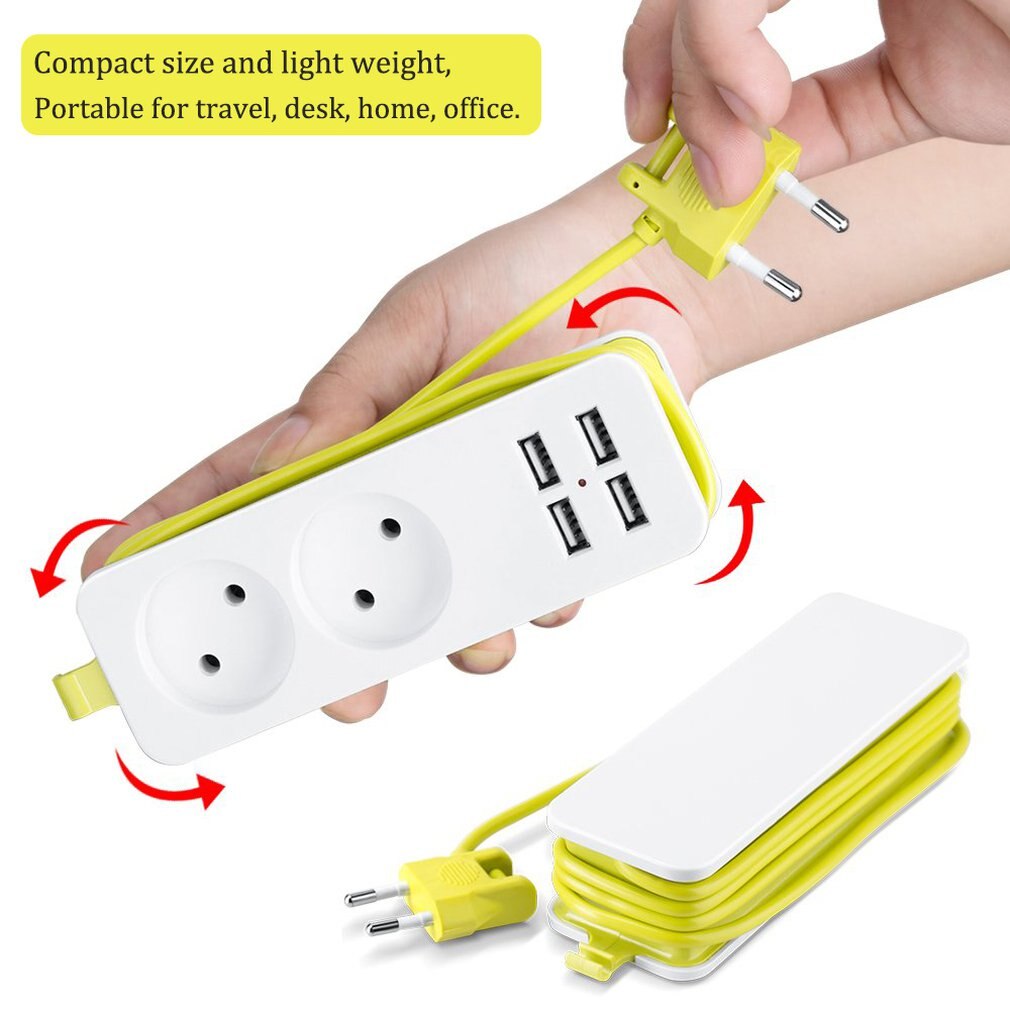 Compact Size Outdoor Travel Power Strip Portable Extension Socket Outlet with 4 USB Wall Charger Smart Desktop Socket