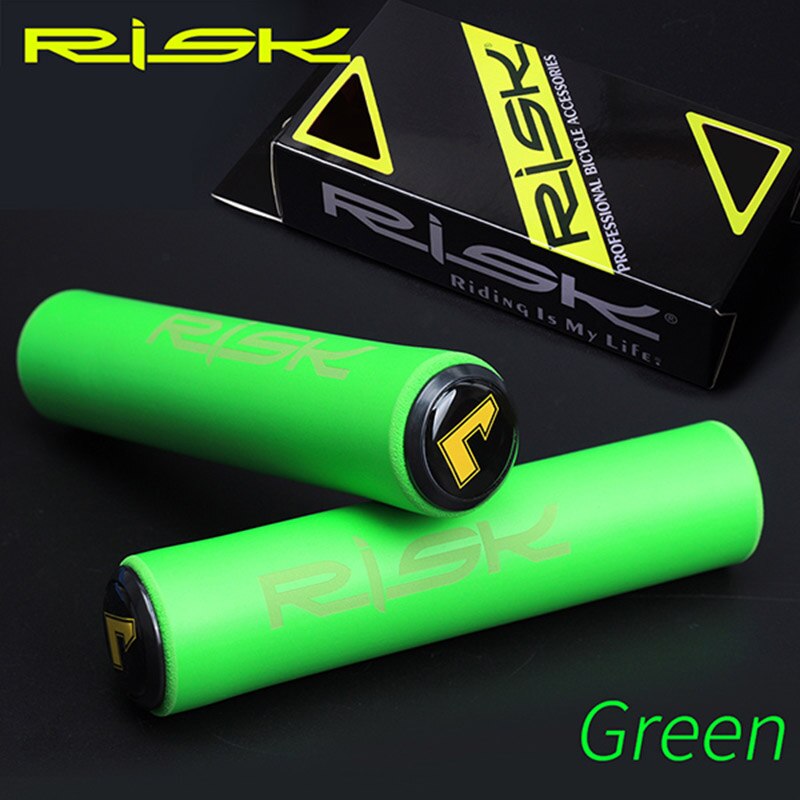 RISK-Puños de goma con topes de aluminio para bicicleta, guantes de Manillar de bicicleta de montaña suave de silicona, amortiguadora de deslizamiento, parte absorbente, , 1 par: Green