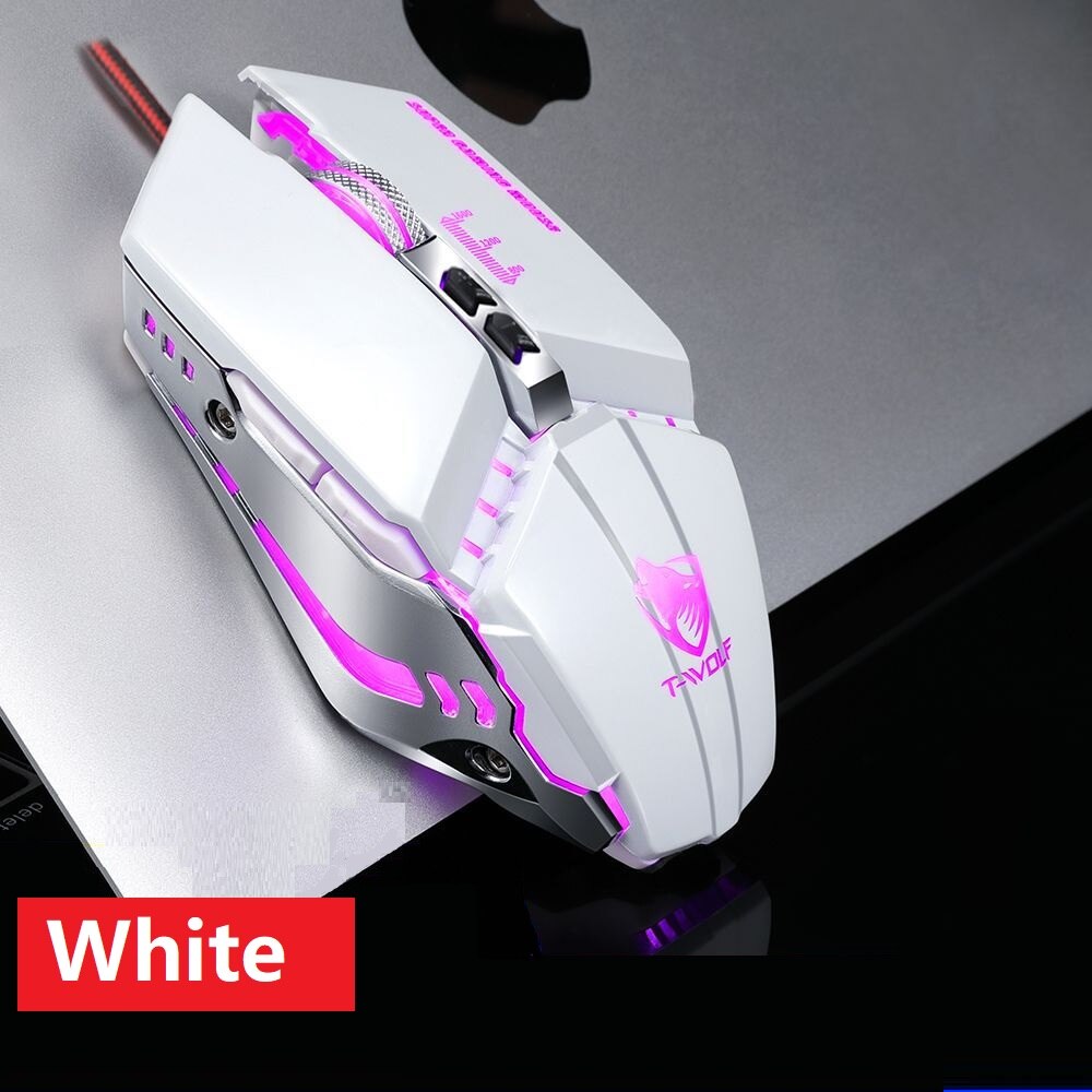 Mouse da gioco cablato professionale 7 pulsanti 3200DPI LED ottico USB Mouse per Computer Mouse da gioco Mouse da gioco Mause per PC laptop Gamer: White