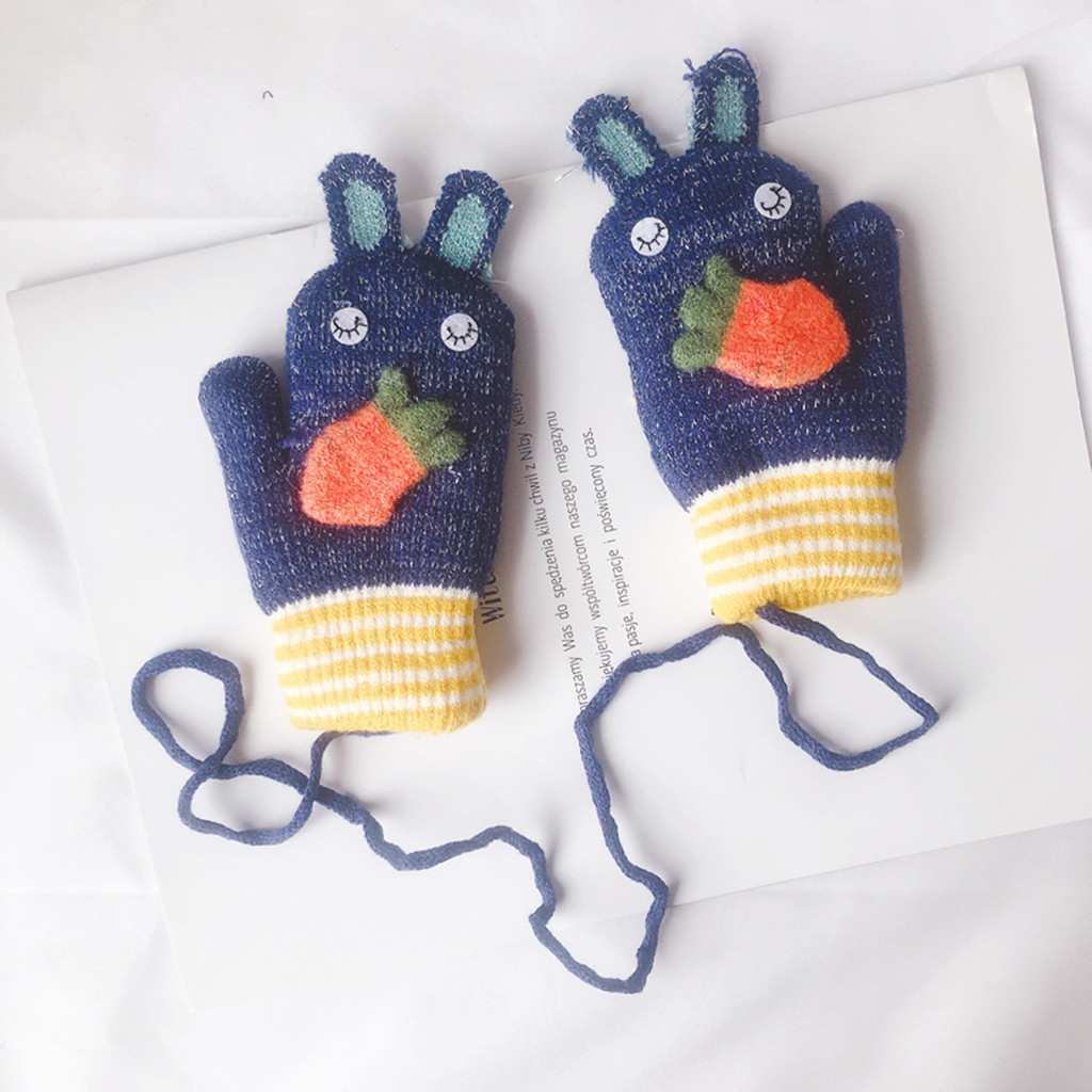 Baby Cartoon Full Finger Warm Gloves Thicken Knitted Mittens Gloves Toddler Boys Girls Cute winter mitten Guantes de bebe