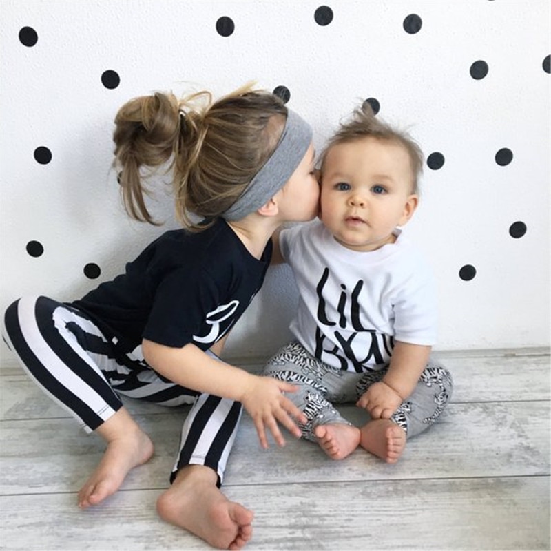 Little Brother Big Sister Kids Baby Boy Girl Cotton T-shirt Summer Short Sleeve Twins Matching Tops Cute tshirt Tee