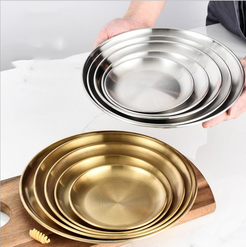 Stainless Steel Plate Discs Chic Food Storage Tray Round Frosted Dishes Nordic Simplicity Dessert Steak Kitchen Coffee Shop(1PC)