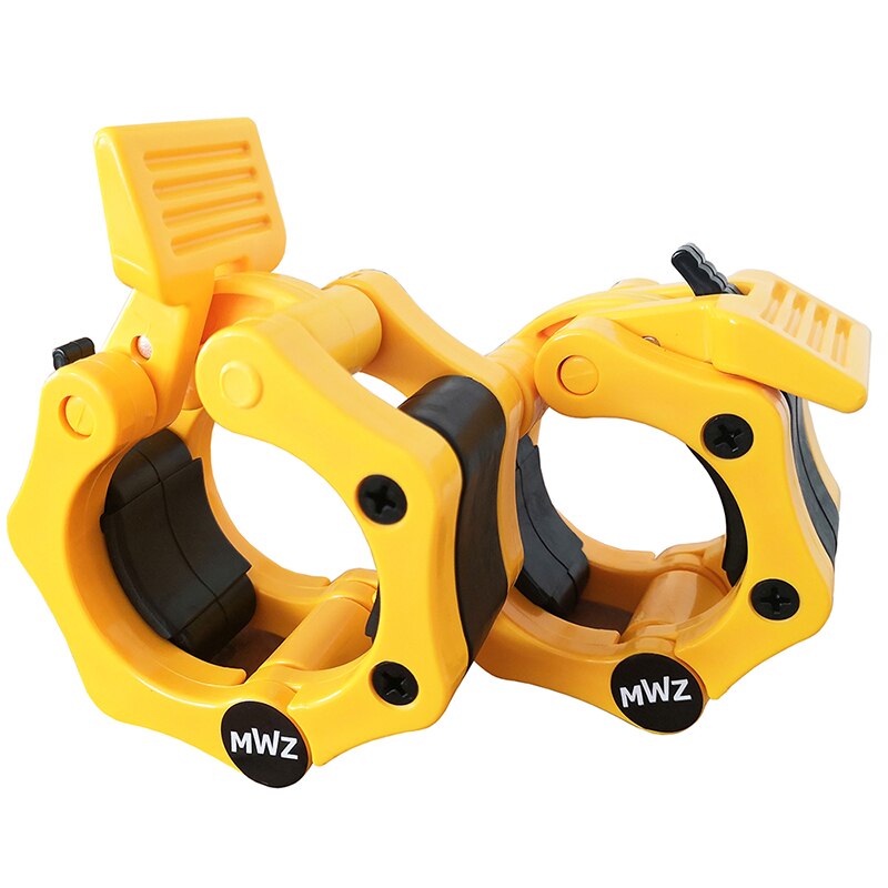 MWZ 2 Inch Olympic Size Barbell Clamp Collar for Pro Training Fitness Quick Release Pair of Locking: Yellow