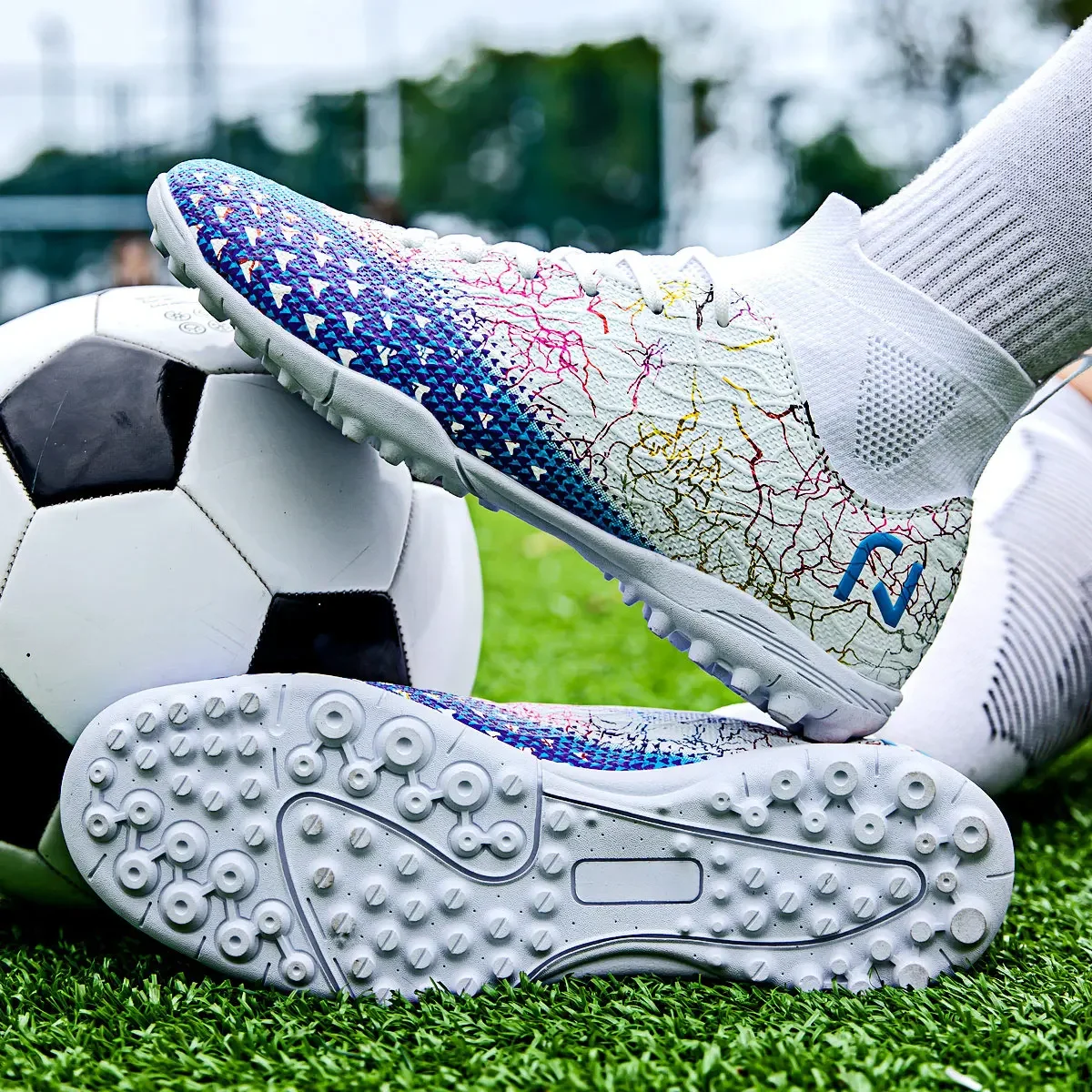 Jungen TF/FG Fußballschuhe Hohe Knöchel freundlicher draussen Hochwertige Stollen Ausbildung Sport Turnschuhe Männer Professionelle Fußballschuhe