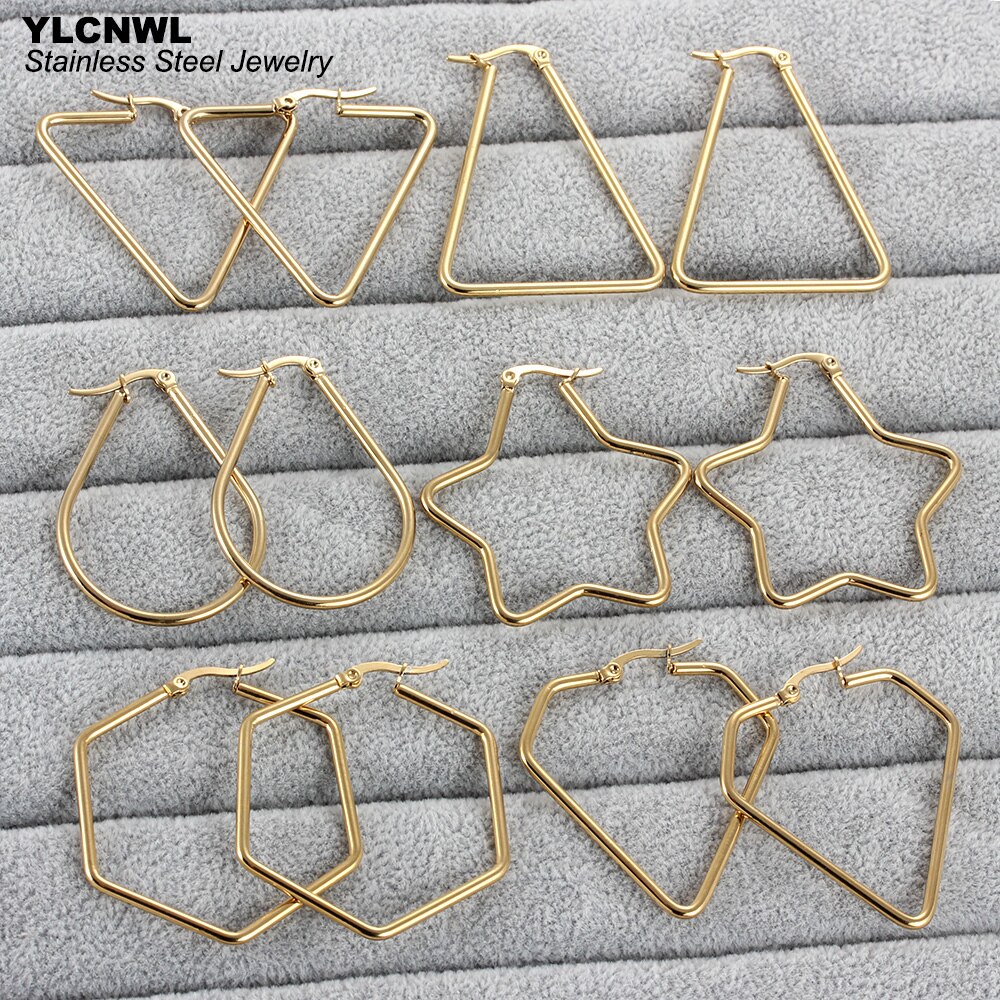 Geometric Hoop Earrings For Women Stainless Steel Gold Color Big Large Earrings Statement Jewelry