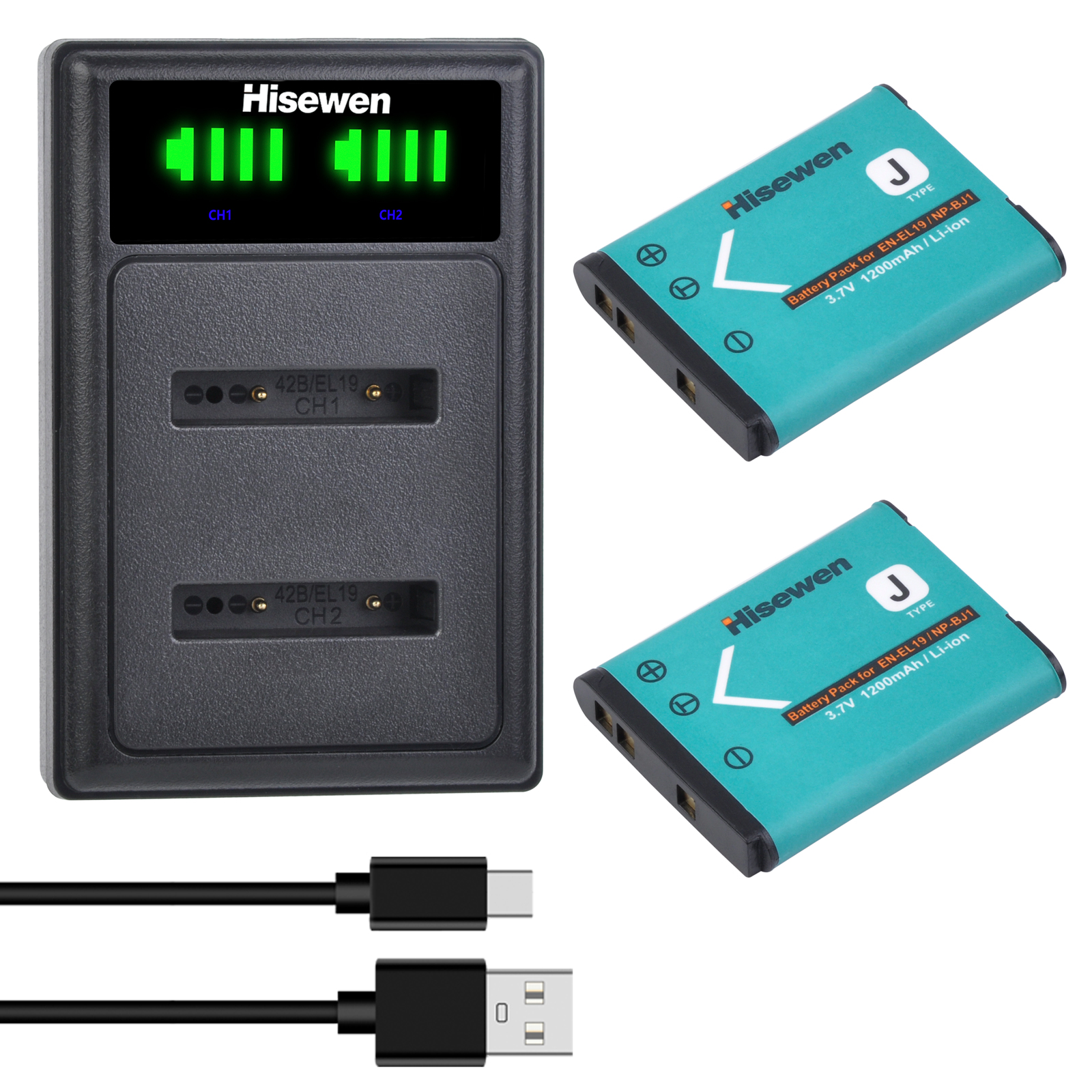 Hisewen EN-EL19 Enel19 NP-BJ1 Li-Ion Batterij + Led Dubbele Oplader Voor Nikon Coolpix S32 S33 S100 S2500 S2750 S3100 S3200 S3300 S3400: Roze