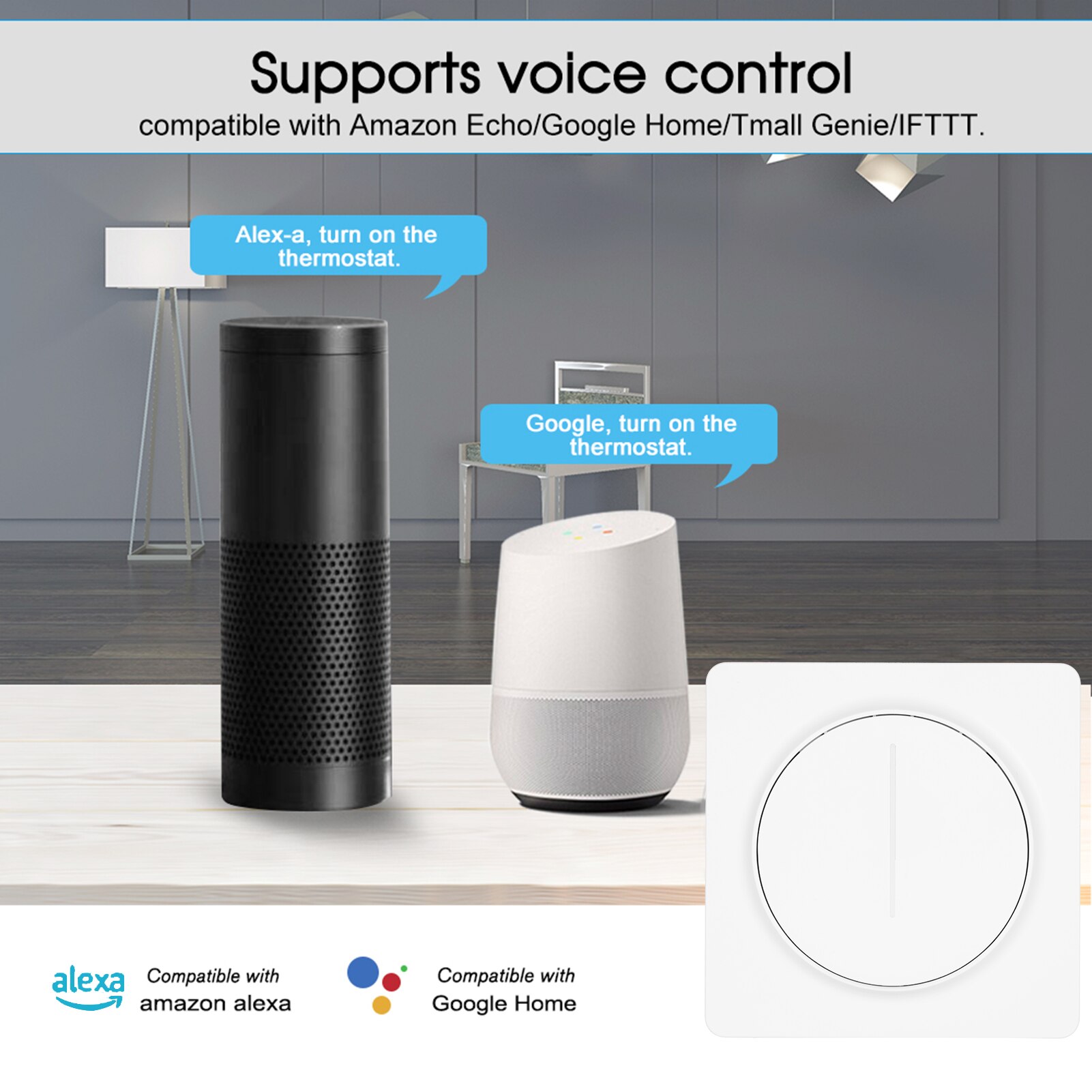 WiFi Light Switch Compatible with Alexa Google Home Remote Control Single-Pole Neutral Wire Tuya Stepless Control Dimmer Switch