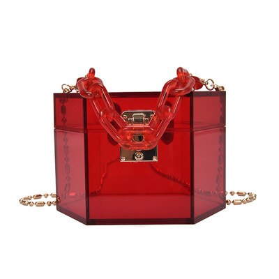 Acrylic Chain Transparent Box Jelly Bag Individual Hexagon Clear PVC Women Handbags Mini Evening Crossbody Tote Bags: Red