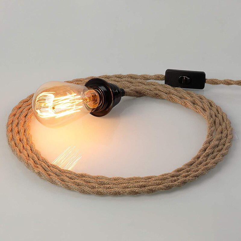 3M De Câble Textile Leha Prise, Interrupteur, Noir Lampe Led 370Lm