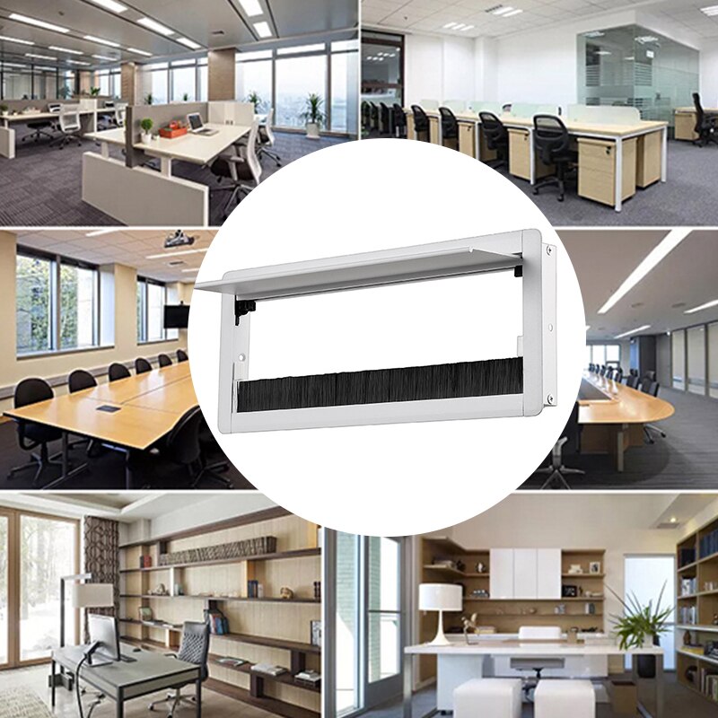 Kantoorpoort bureau kabeldoorvoer pc computertafel aluminiumlegering lijndoos met borstel kabelopberger stopcontact rechthoekig inzetstuk draadorganizer