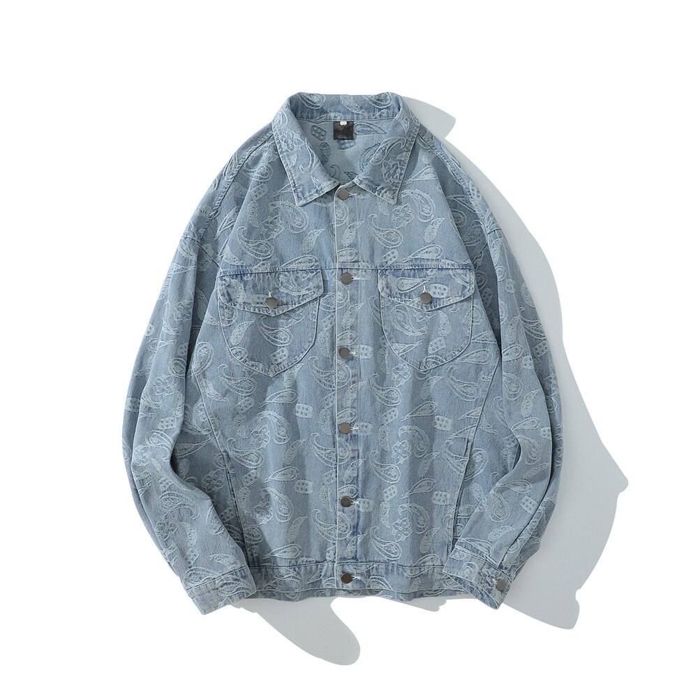 dunkel Symbol Bandana Jacquard Denim Jacken Männer drehen-unten Kragen Jean Jacken Männer der Jacke: Blau / XXL