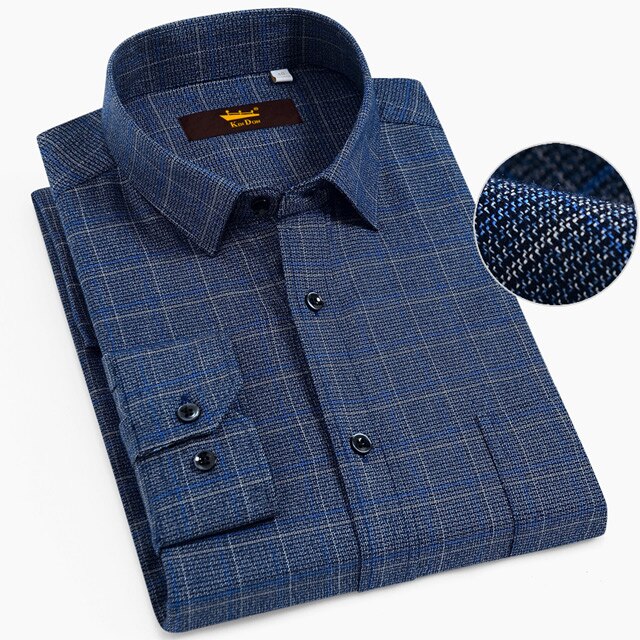 Men's Standard-Fit Long-Sleeve Brushed Plaid Checkered Shirt with Single Chest Pocket Button Closure Casual 100% Cotton Shirts: CS1938-02 / 43