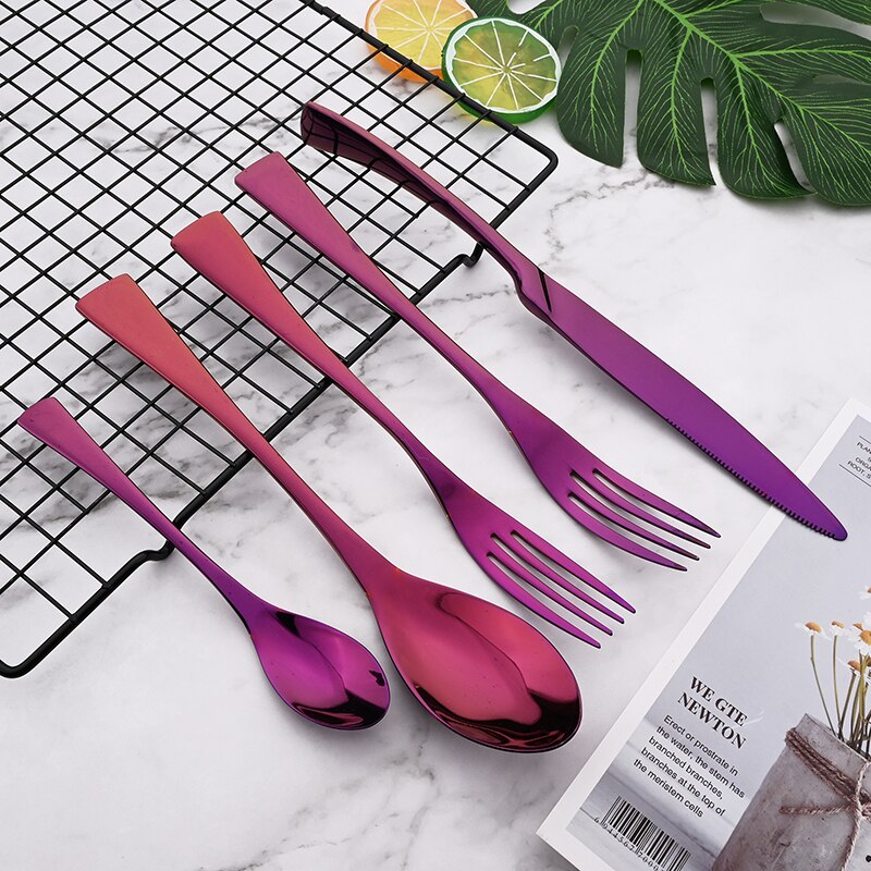 Purple 18/10 Stainless Steel Tableware Cutlery Set Flatware Knife Fork Coffee Spoon Dinnerware Set Party Kitchen Silverware Set