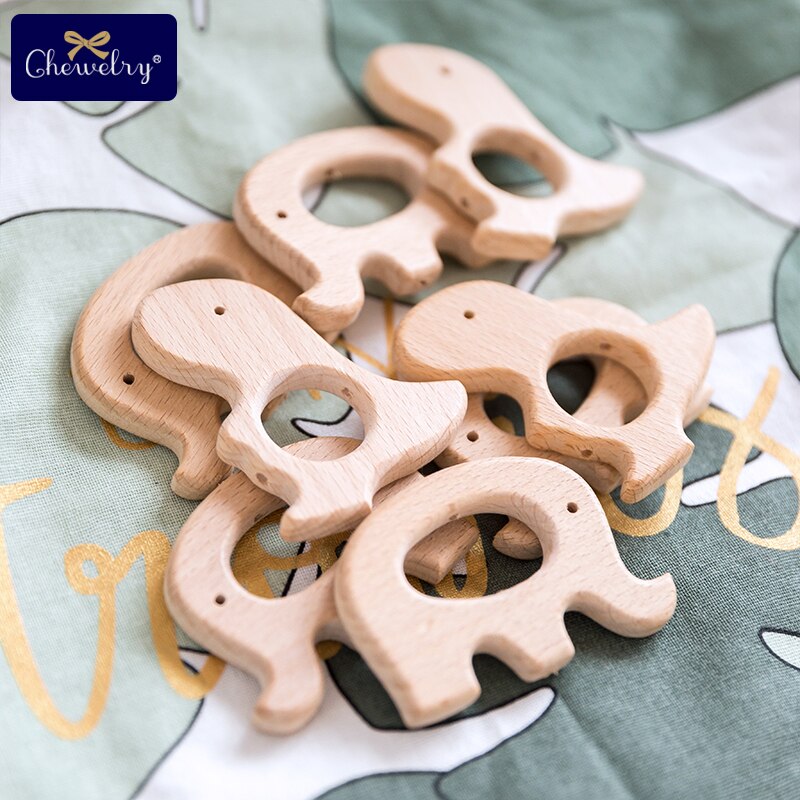 8pz Del bambino Di Legno Animale Massaggiagengive con Fori di Faggio Roditore Ciuccio Catena Pendente Della Collana BPA libero Dentizione Giocattoli FAI DA TE per I neonati
