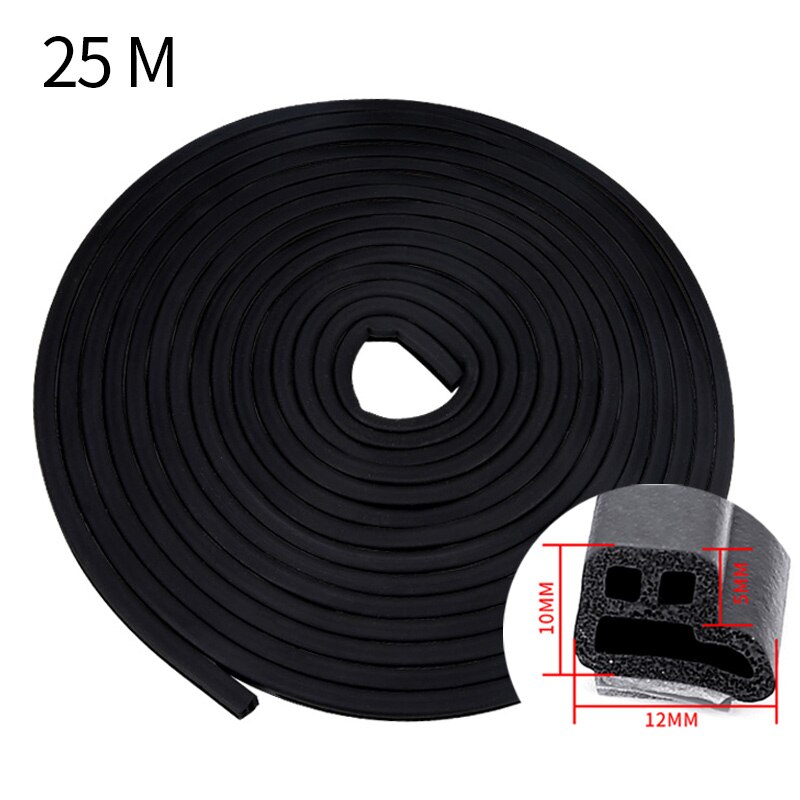 Seametal Car Door Sealing Strip sound insulation Car styling Sticker Rubber Seal Strips Adhesive Auto Edge Trim Noise Insulation: 25m
