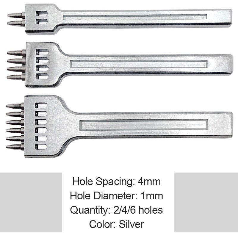 Pyöreä reikä rei'itys rivi piikki ompelu leikkuri työkalu tehdä käsin ompelu reikä nahka askartelu työkalut väli leikkaus , 4mm 2/4/6 reikää: 4mm hopeaa 1 setti