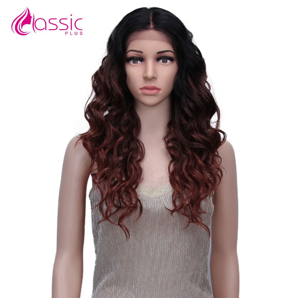 Perruque Lace Wig synthétique ondulée 24 pouces-Classic Plus | Perruque de Cosplay Deep Wave ombré bourgogne brun Blond naturel 13*4 pour femmes noires