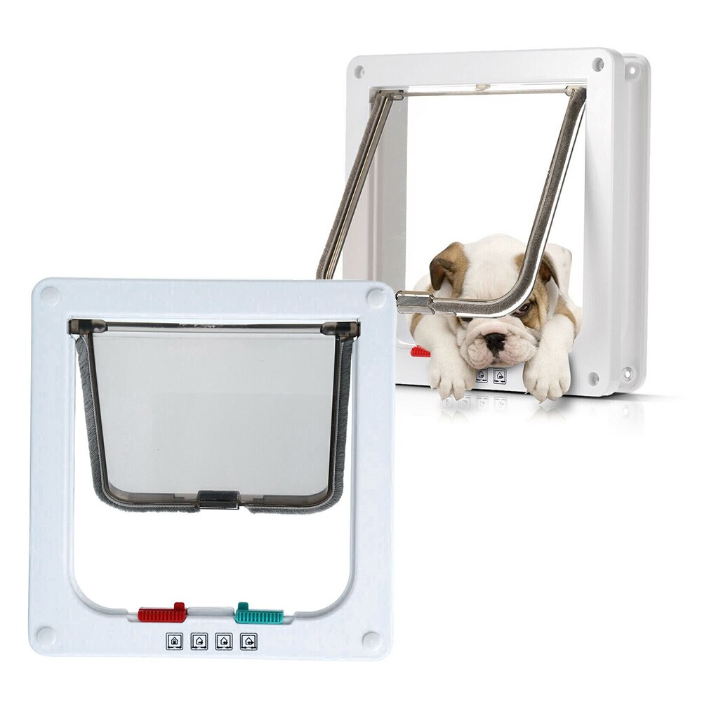 Dog Cat Pet Flap Door with 4 Way Lock Window Safety Flap Gates Anti Escape Safety Gate Cat Flap Door for Small Pet Cats Dogs: white / S