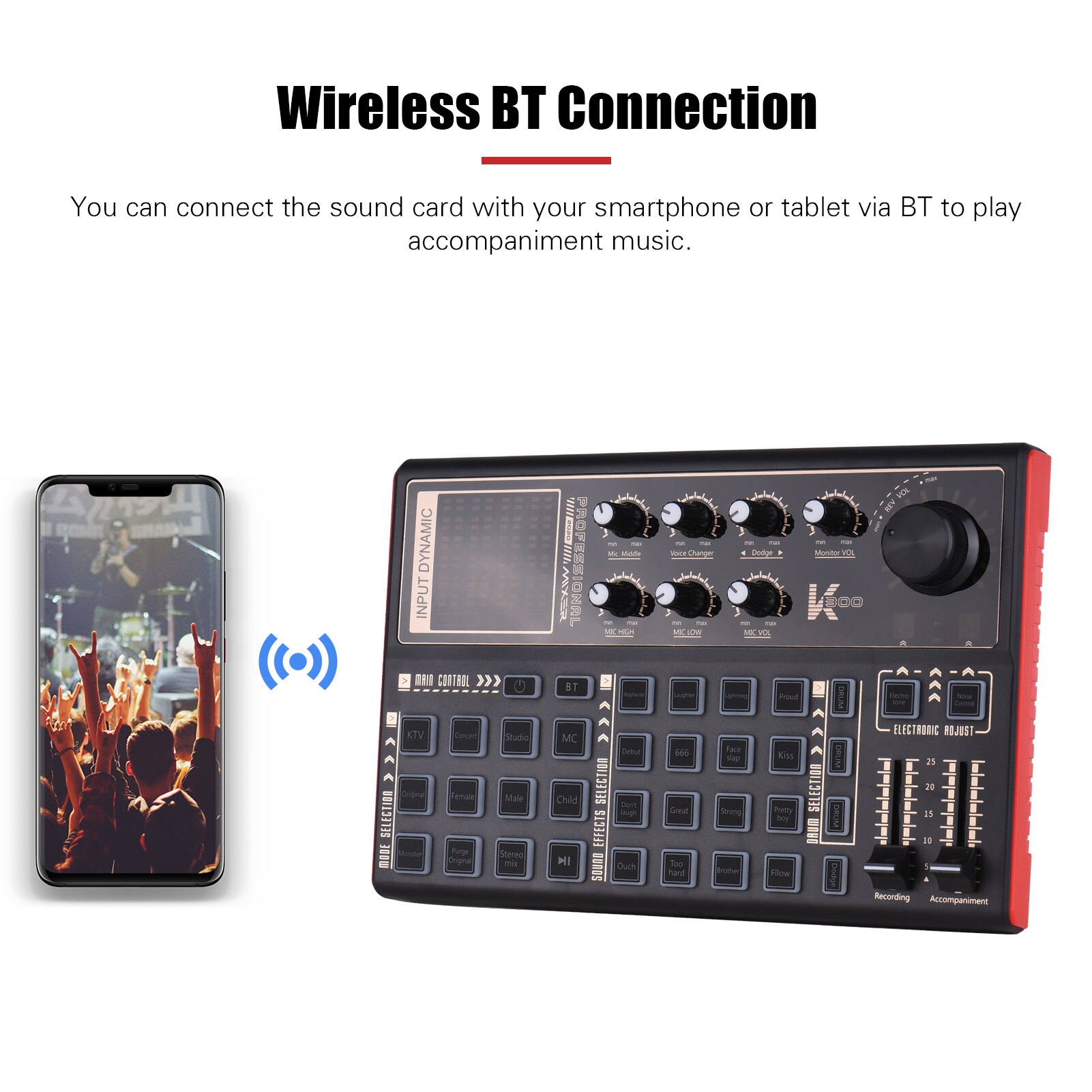 SK300 Live Sound Card External Voice Changer Audio Mixer Built-in Battery Multiple Sound Effects for Music Recording