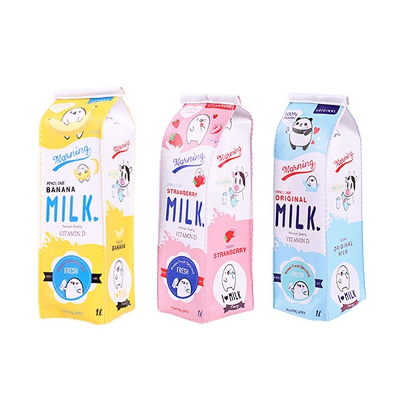 Schattige cartoon melkpak etui ritstas student schoolbenodigdheden opbergtas make-up tas