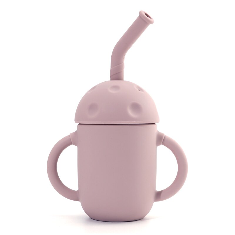 Tasse à champignon en Silicone pour enfants, avec paille, à Double poignée, isolation thermique, en Silicone souple, facile à nettoyer: 011 Dasty lilac