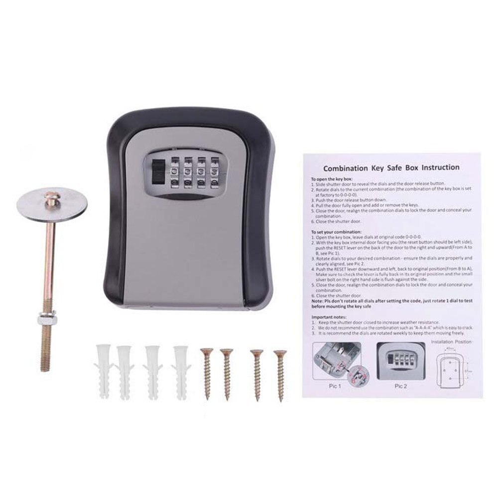 Key Safe Box 4 Digit Combination Password Keys Box Key Storage Organizer Case Security Lock Tool Metal Key Box Wall Mounted Home