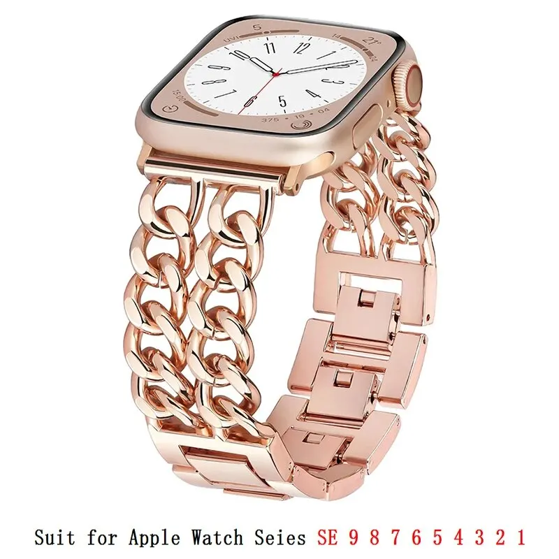 Apple watch-rem til watch series ultra 9 8 7 6 5 4 armbånd 40 49 44 45 41mm metalkæde rustfrit stål iwatch-urrem: M / Rosenbrun