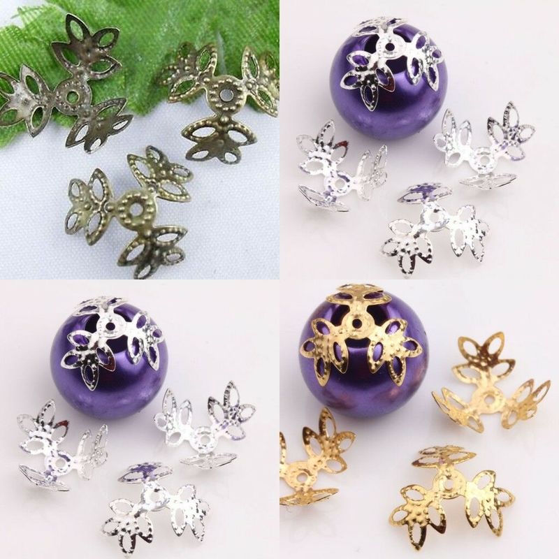 100Pcs Kleeblatt 18mm Filigree Bead Caps für Schmuck Machen Blume Perlen Kappen Erkenntnisse Diy Armband Ohrringe Zubehör