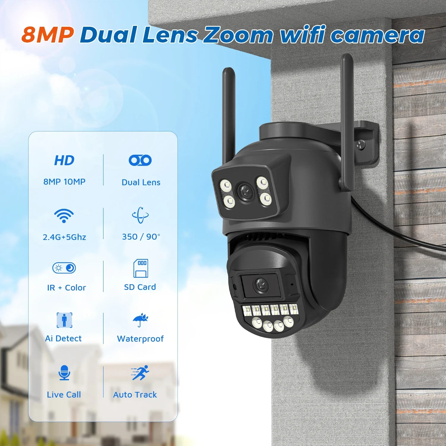 Xiaomi PTZ IP Camera 8MP 5K Outdoor Dual Lens Dual Screen 5G WIFI Camera AI Security Protection CCTV Surveillance Camera