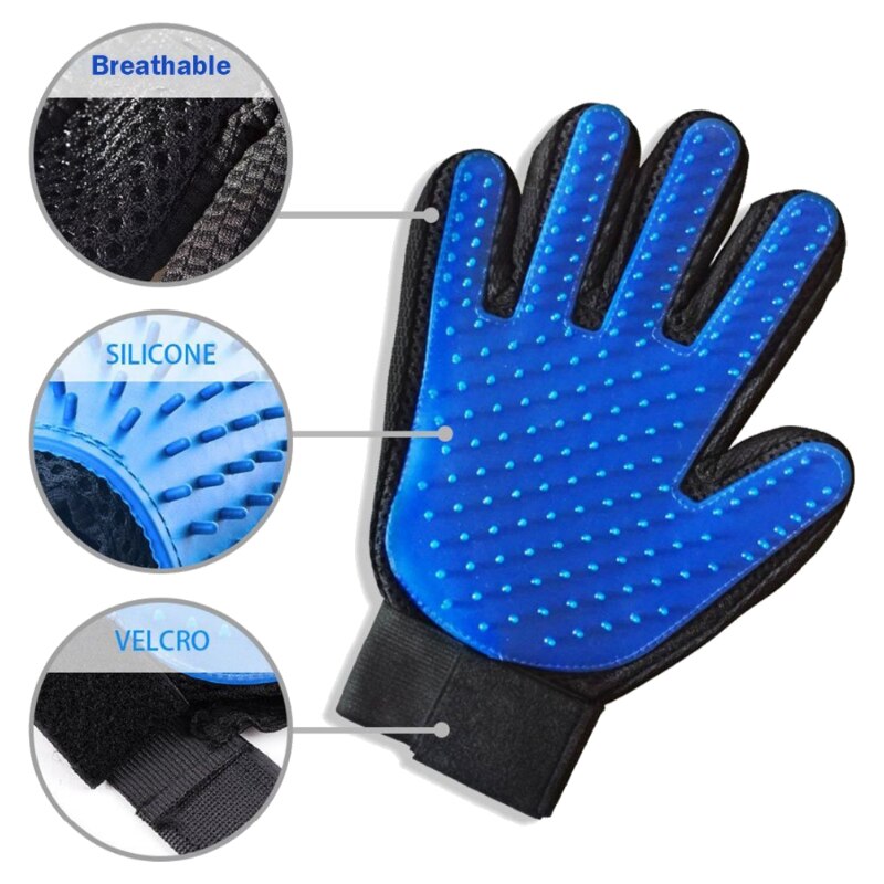 Rękawica robić pielęgnacji psów zwierzęta szczotka rękawice dla kota sierść psa usuń szczotki zwierzęta Deshedding czyszczenie grzebienie rękawice robić masażu D0008A