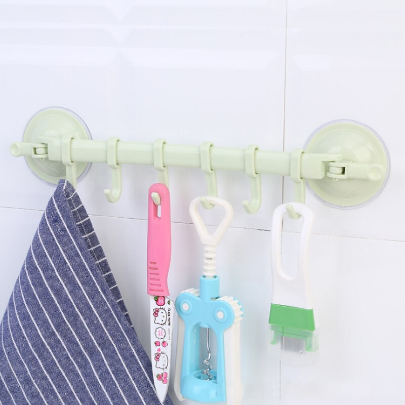Wall-mounted Kitchen Hooks Suction Cup 6 Hooks Strong Adhesive Hook Bathroom Corner Nail-free Seamless Rack Hanger Hook Shelves