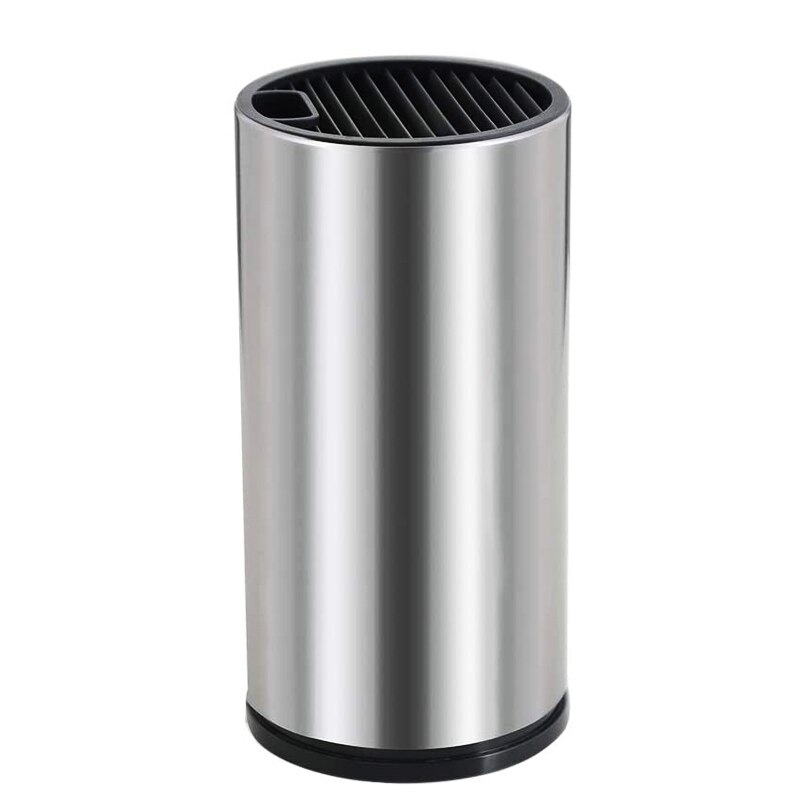 Universal Knife Block, Knife Holder For Kitchen Counter, Stainless-Steel Modern Rectangular with Scissors-slots: Round Silver