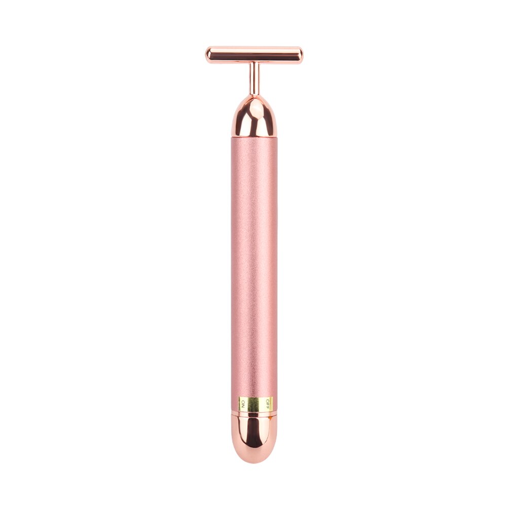 24k Golden Facial Roller Massager T Shape Vibrating Face Lifting Energy Beauty Bar Body Skin Massage Device Face Care Tools: T rose gold