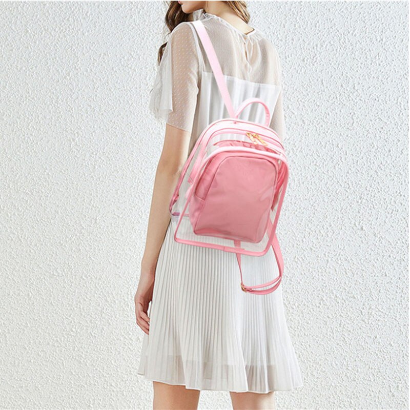 Sød klar plast se gennem gennemsigtig rygsæk kvinder pige studerende rejsetaske skoletaske skoletaske august 16