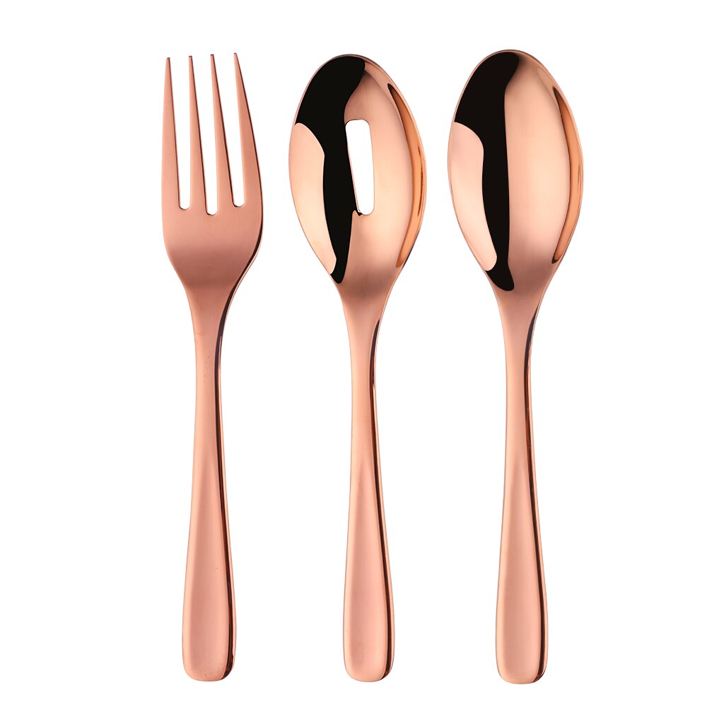 Kitchen 304 Stainless Steel Spoon Set Large Salad Dinner Serving Spoons Server Metal Fork Spoon Cutlery Set Steel Utensils