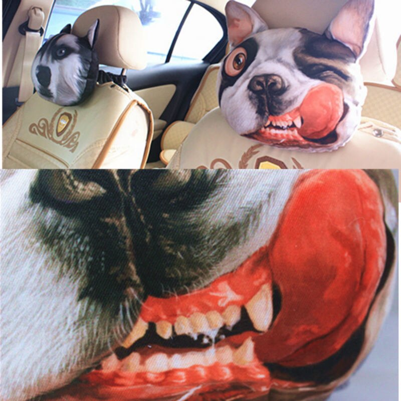 Funda de almohada creativa 3D SharPei con cara de perro, almohada de cuello para coche, cojín reposacabezas para cabeza y cuello, almohada de reposacabezas con carbón activado, 1 unidad