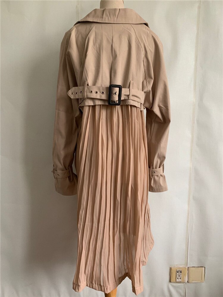 Gabardina de gasa plisada para mujer, abrigo fino de estilo coreano, plisado, plisado en la espalda, para primavera y verano, TR001: Caqui / S