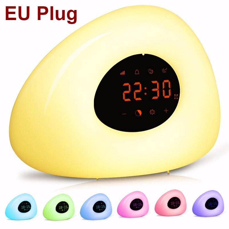 Sunrise Digital Alarm Clocks Smart Wake-Up Light Touch Sensor Bedside Lamp Alarm Clock RGB 7Colors Light Clocks Snooze Feature: EU