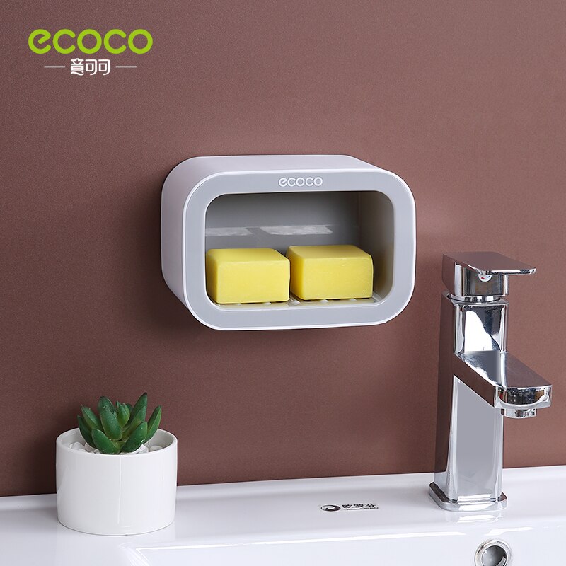 ECOCO Double Drawer Wall Mounted Soap Dish Box Bathroom Shower Soap Holder Tray Storage Rack Shelf Bathroom Accessories: Single Grey