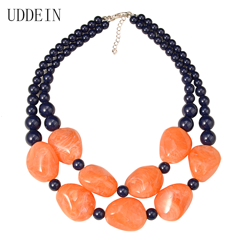 UDDEIN bohemian maxi necklace women double layer beads chain resin gem vintage statement choker necklace & pendant jewellery