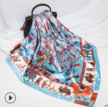 90 x 90 bloemen satijnen multifunctionele dames zijden keper sjaal satijnen vierkante strik haarband dames foulard femme handdoek bufanda sjaal: 5