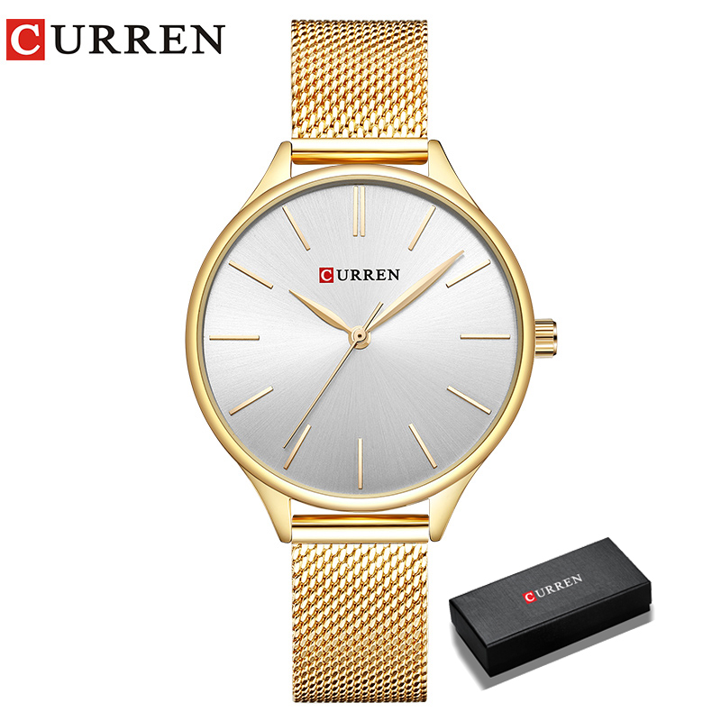 CURREN – montre-Bracelet à Quartz pour femmes, tendance, Style Simple, ,: gold white box