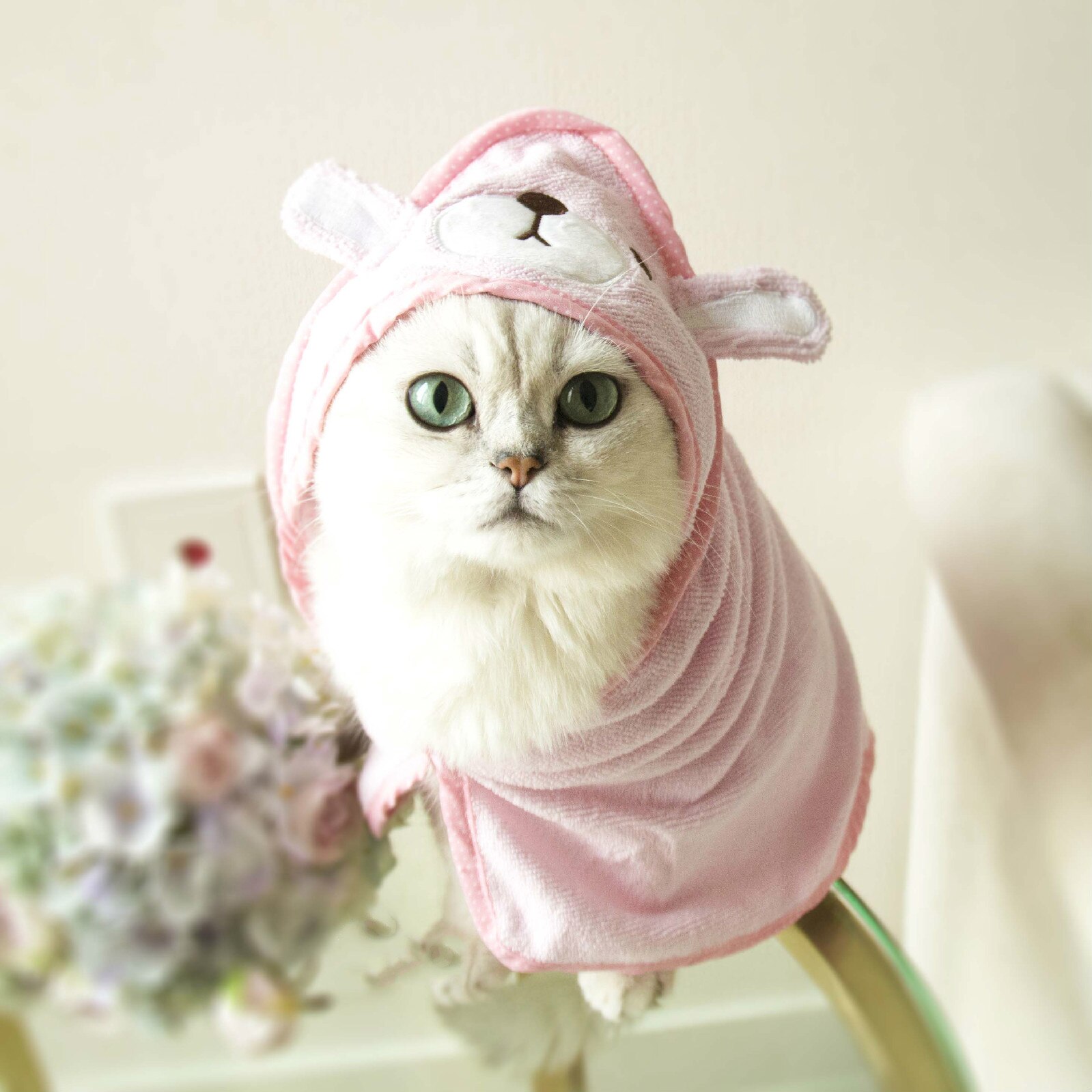 Cute Pet Dog Towel Soft Drying Bath Cat Hoodies Puppy Super Absorbent Bathrobes Cleaning supply: Pink / S