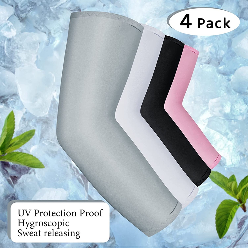 4 Paires De Manchons De Bras De Châle De Refroidissement Protection Solaire Avec Trou De Doigt Blanc Bleu