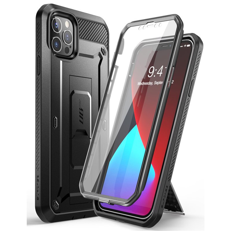 For iPhone 12 Pro Max Case 6.7" (2020) SUPCASE UB Pro Full-Body Rugged Holster Cover with Built-in Screen Protector & Kickstand: Black