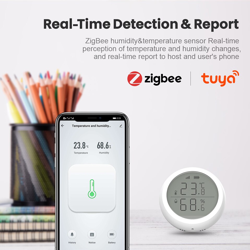 AVATTO Tuya Zigbee Smart Home Temperature And Humidity Sensor with LED Screen, Works with Alexa eacho, Tuya Zigbee Gateway Hub