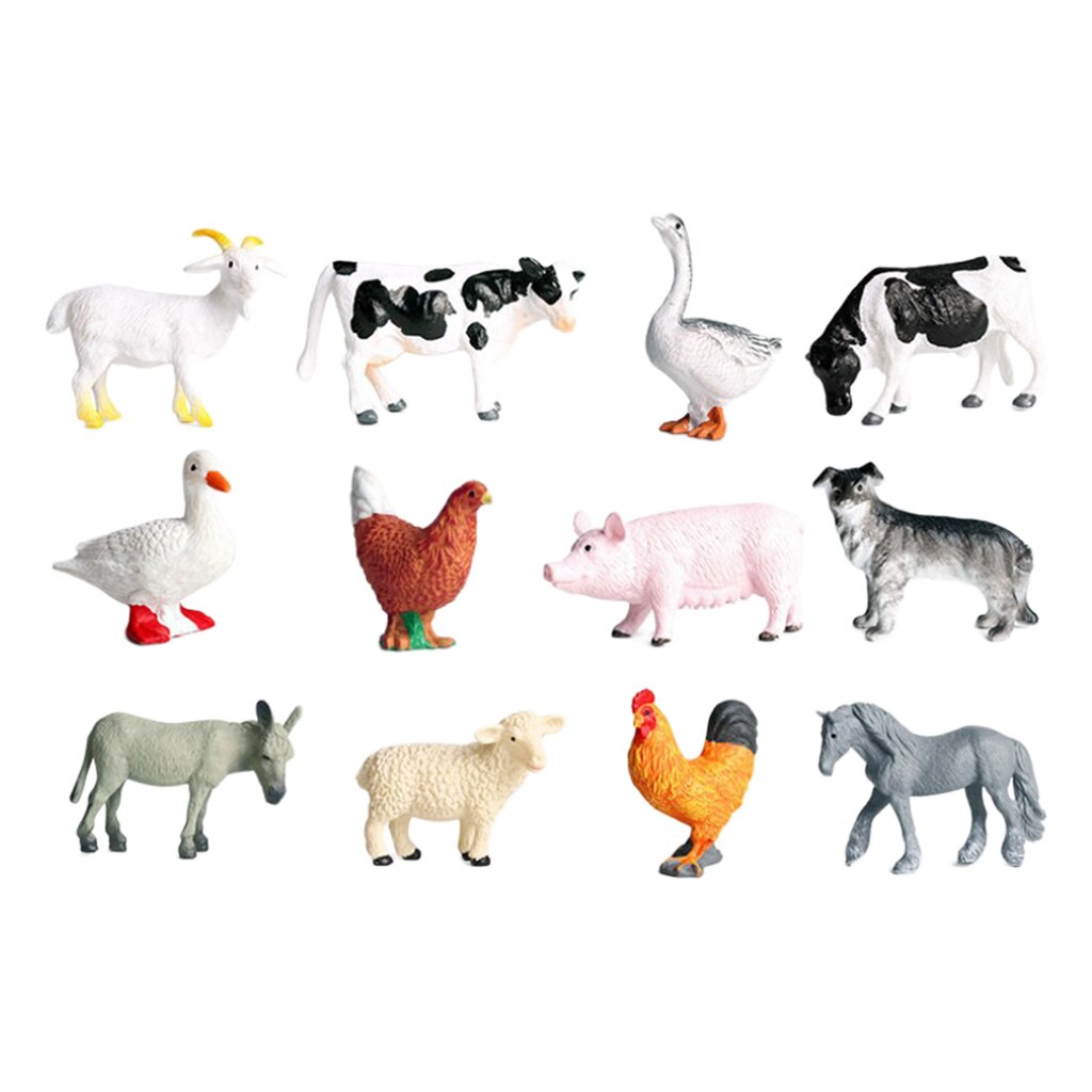 12 Pack Miniature Farm Animals Figures Toys Set, Realistic Domestic Plastic