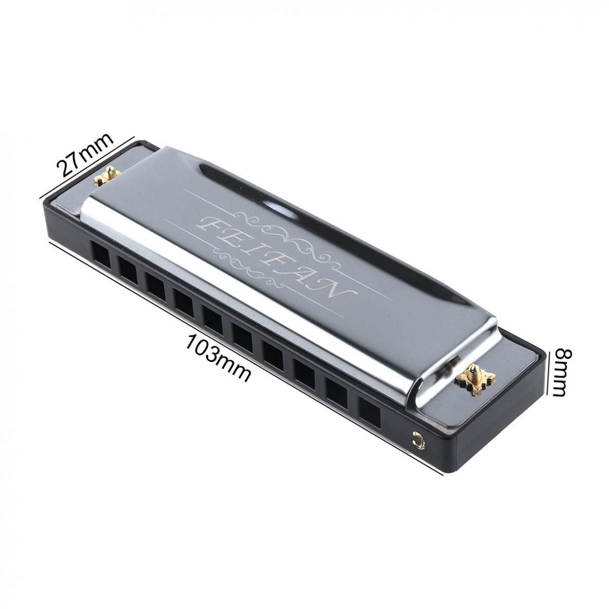 10 gaten 20 Tone Matte Black Harmonica Blues Harp Mondharmonica Rvs Muziekinstrument voor Beginner